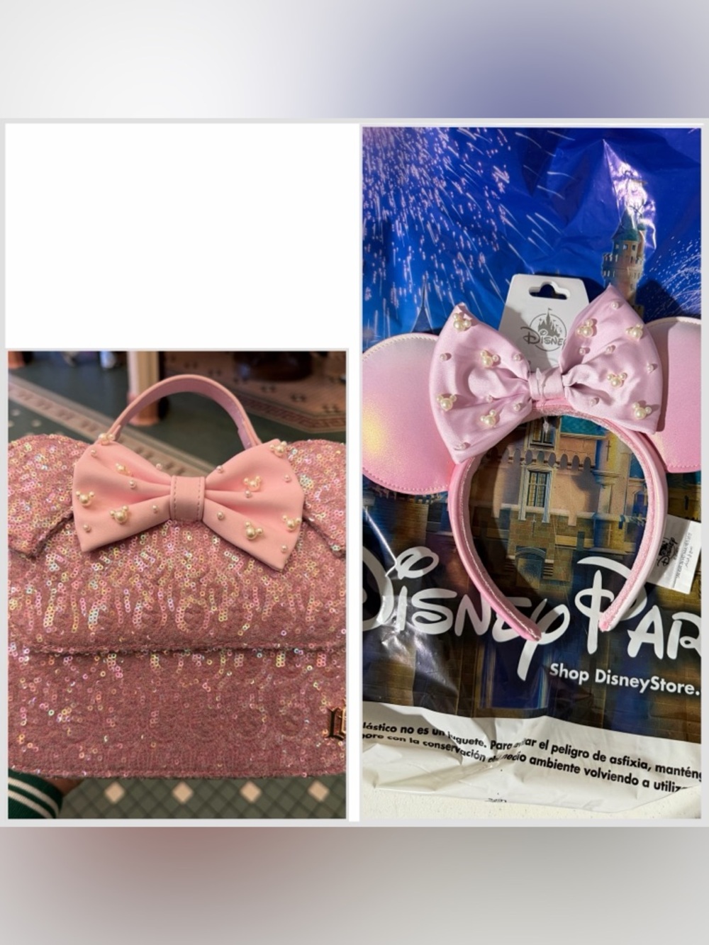 Disney Parks pearl pink Loungefly Pink Minnie Mouse Sequined Crossbody Bag